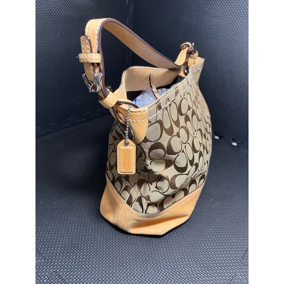 Coach 2156 Tan Signature Fabric Leather Bag Hobo Bucket Style Womens Purse - Picture 7 of 10